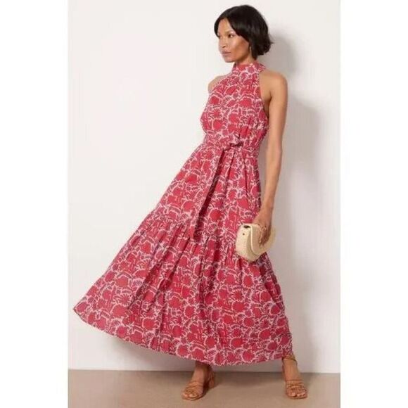 Cleobella Wilder Red Ankle Flora Dress Floral Maxi Halter Dress Size M - Picture 1 of 8